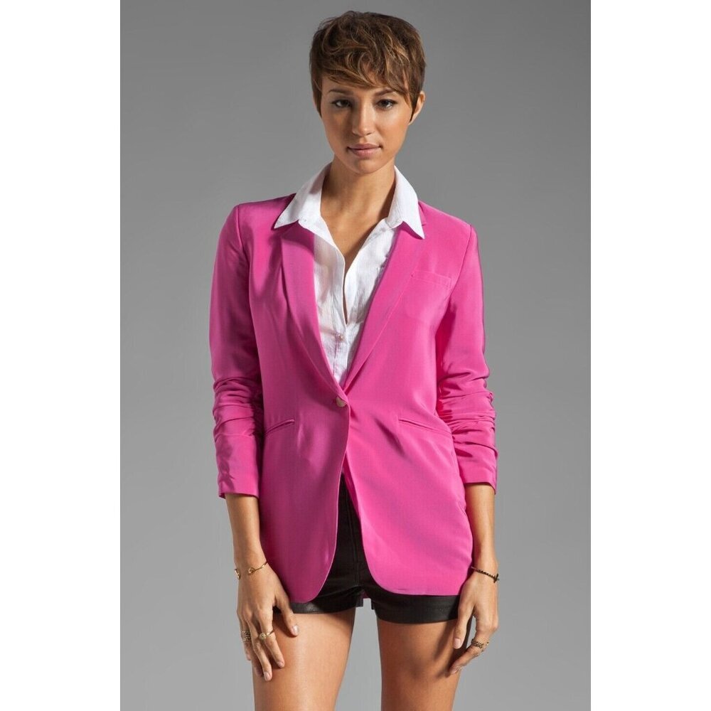 Nwt Elizabeth & James Heather Blazer In Fuchsia Pink Ruched Sleeve Crepe 2 $495